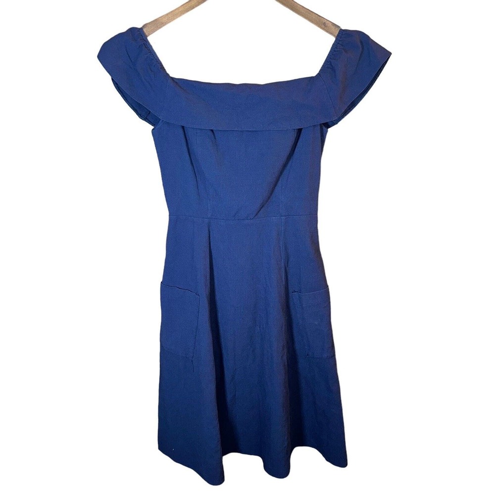 ASOS Off the Shoulder Natural Fibre Navy Midi Dress size 6